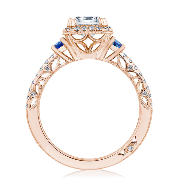Emerald 3-Stone Engagement Ring with Blue Sapphires