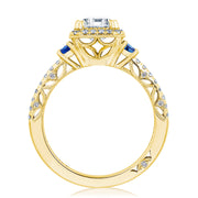 Emerald 3-Stone Engagement Ring with Blue Sapphires