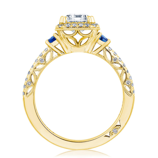 Emerald 3-Stone Engagement Ring with Blue Sapphires