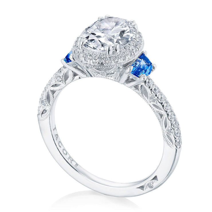 Oval 3-Stone Engagement Ring with Blue Sapphire