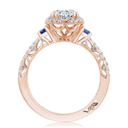 Oval 3-Stone Engagement Ring with Blue Sapphire