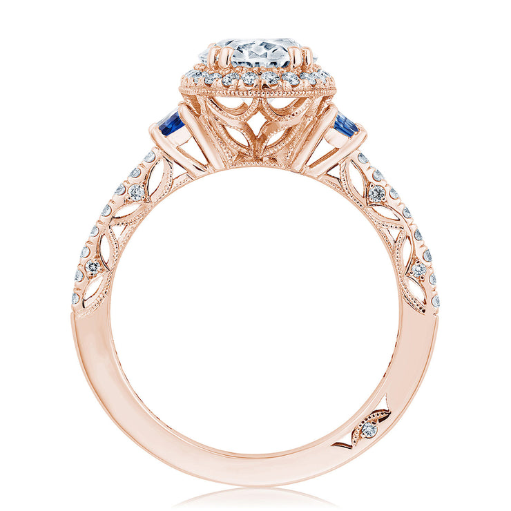 Oval 3-Stone Engagement Ring with Blue Sapphire