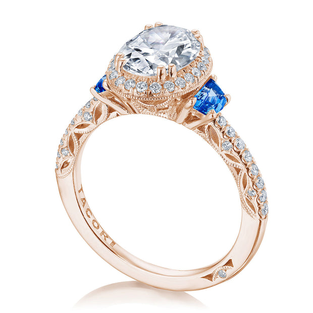 Oval 3-Stone Engagement Ring with Blue Sapphire