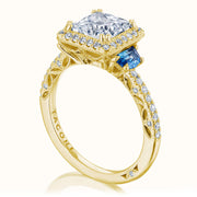 Princess 3-Stone Engagement Ring with Blue Sapphire