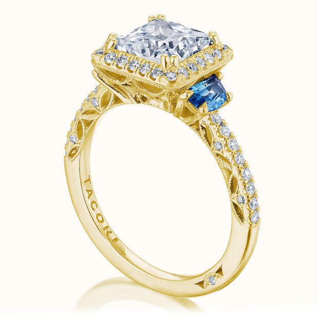 Princess 3-Stone Engagement Ring with Blue Sapphire