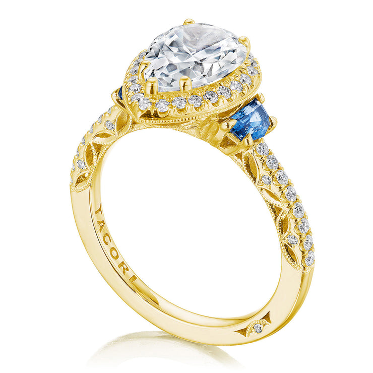 Pear 3-Stone Engagement Ring with Blue Sapphire
