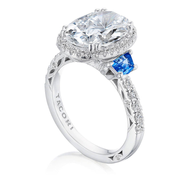 Oval 3-Stone Engagement Ring with Blue Sapphire