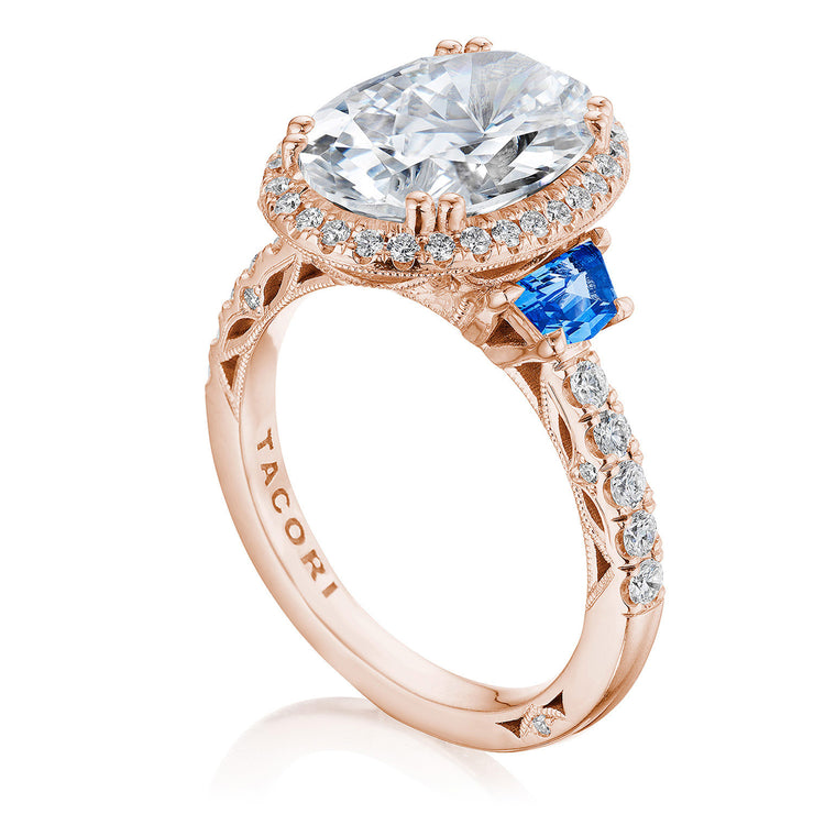 Oval 3-Stone Engagement Ring with Blue Sapphire