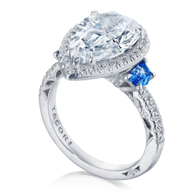 Pear 3-Stone Engagement Ring with Blue Sapphire