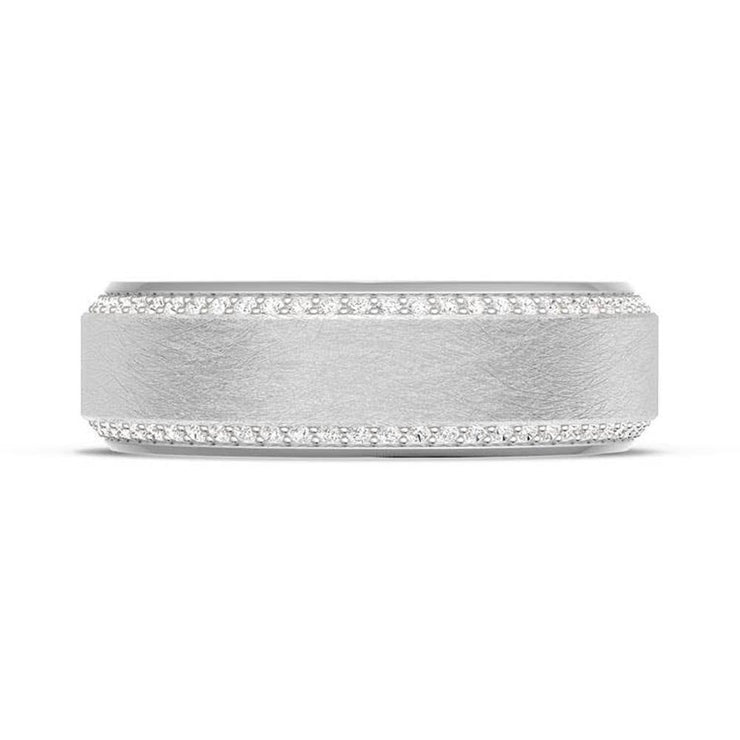 Bevel Edge Diamond Wedding Band in Brushed Finish - 7mm