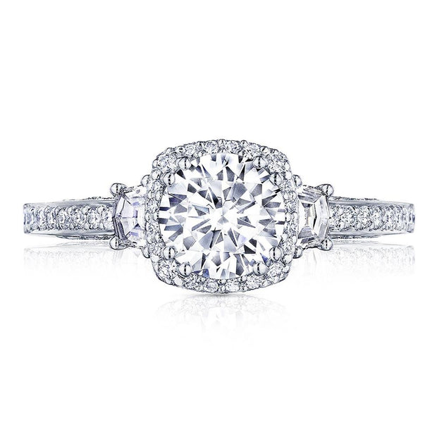 Round with Cushion 3-Stone Engagement Ring