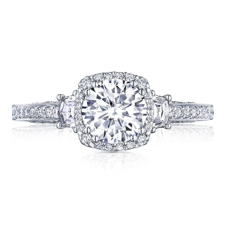 Round with Cushion 3-Stone Engagement Ring