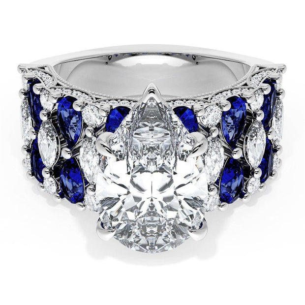 Pear Solitaire Engagement Ring w/ North South Marquise & Pear Band