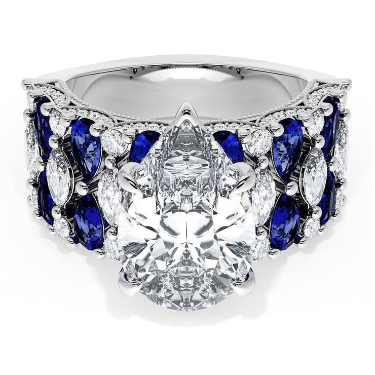 Pear Solitaire Engagement Ring w/ North South Marquise & Pear Band