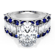 Oval Solitaire Engagement Ring w/ Emerald & Pear Band