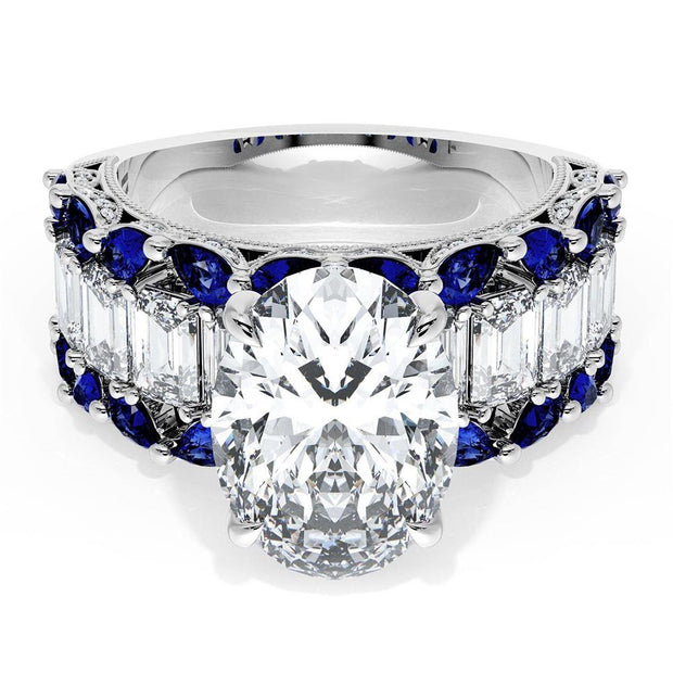 Oval Solitaire Engagement Ring w/ Emerald & Pear Band