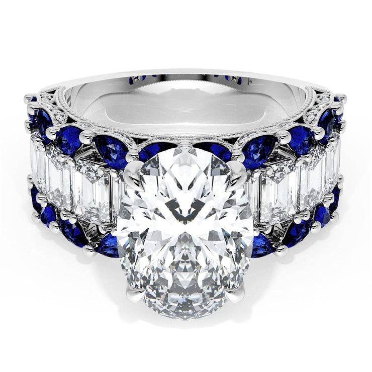 Oval Solitaire Engagement Ring w/ Emerald & Pear Band
