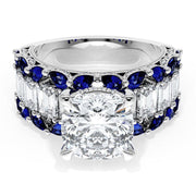 Cushion Solitaire Engagement Ring w/ Emerald & Pear Band