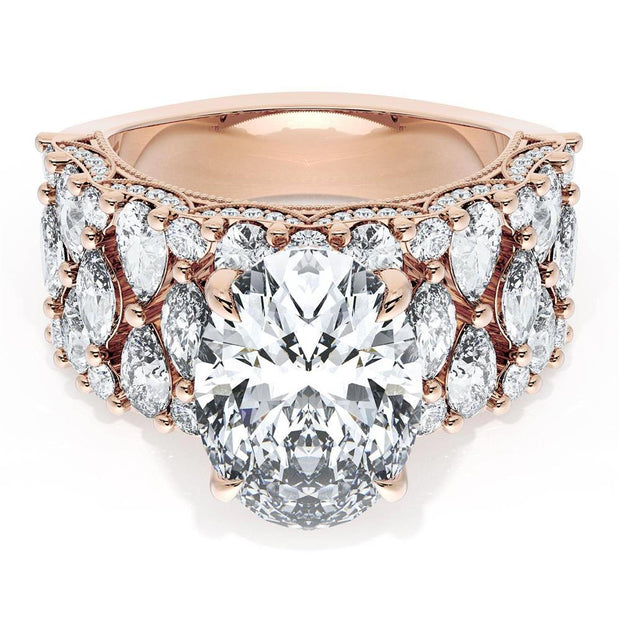 Oval Solitaire Engagement Ring w/ North South Marquise & Pear Band