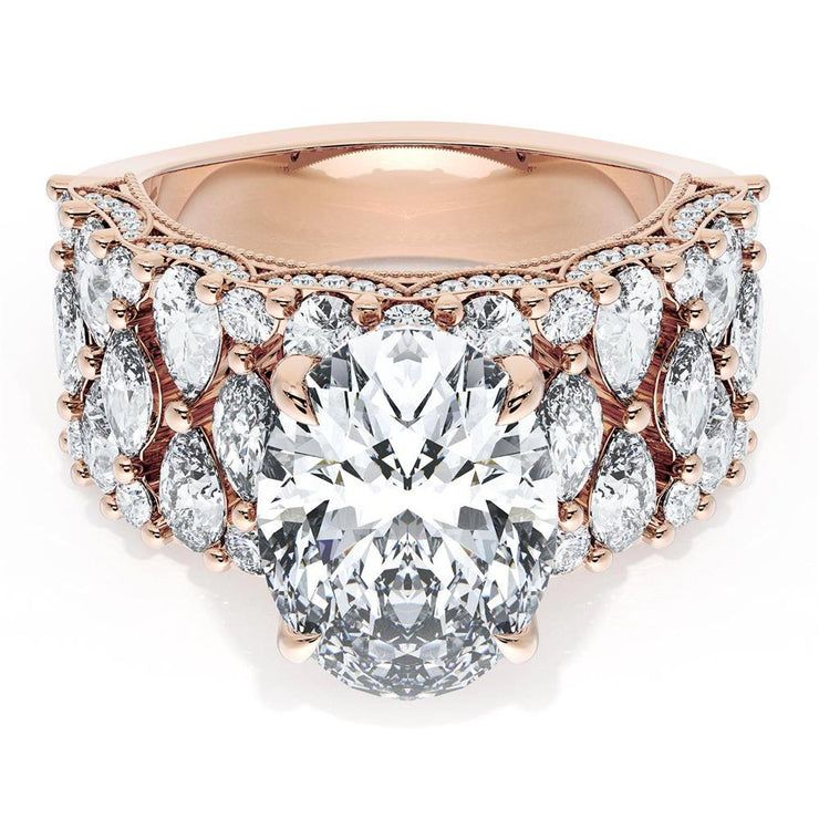 Oval Solitaire Engagement Ring w/ North South Marquise & Pear Band