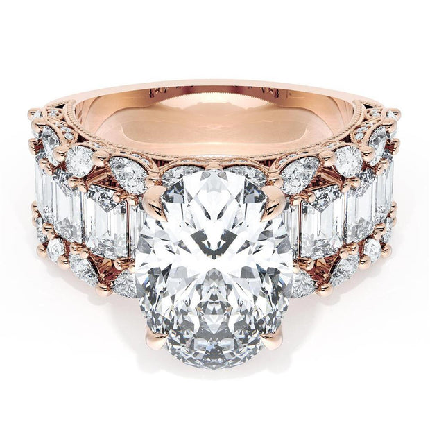 Oval Solitaire Engagement Ring w/ Emerald & Pear Band