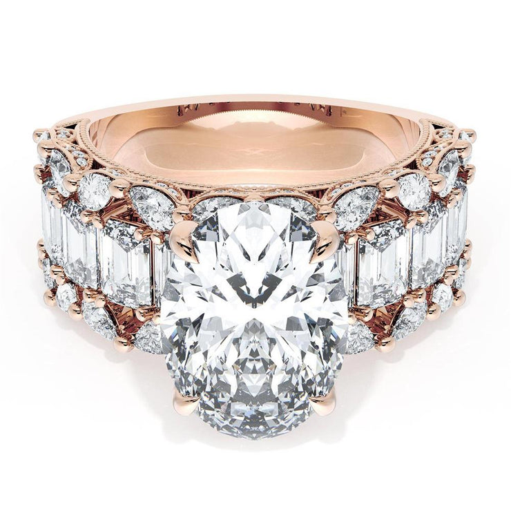Oval Solitaire Engagement Ring w/ Emerald & Pear Band
