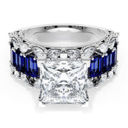 Princess Solitaire Engagement Ring w/ Emerald & Pear Band