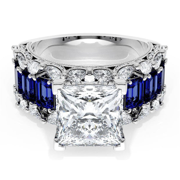 Princess Solitaire Engagement Ring w/ Emerald & Pear Band
