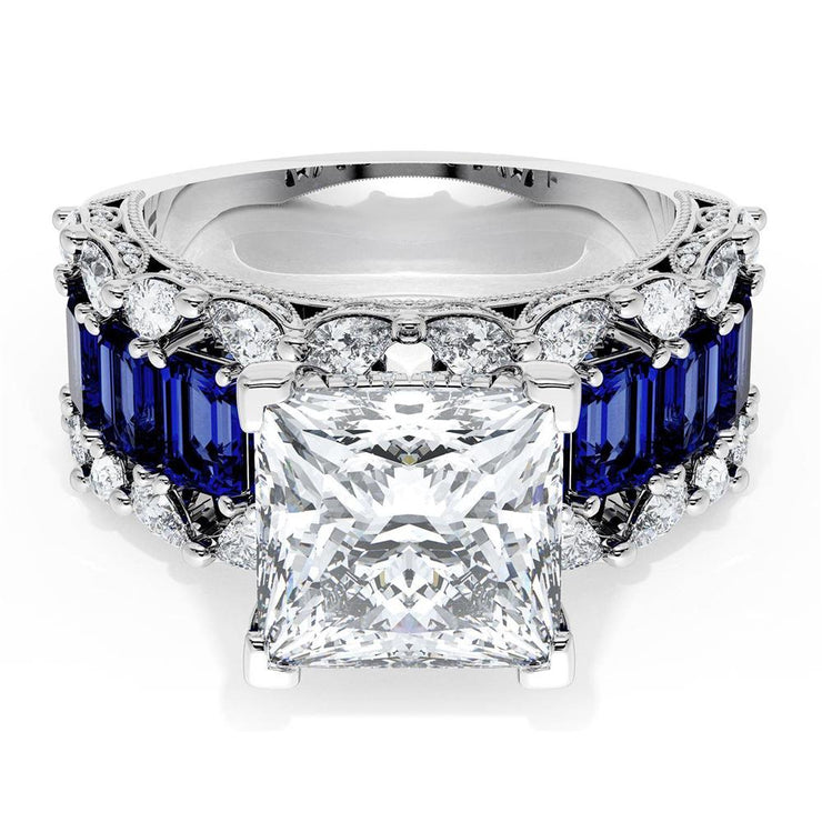 Princess Solitaire Engagement Ring w/ Emerald & Pear Band