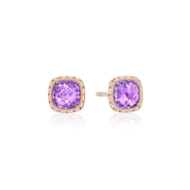 Petite Cushion Bloom Earrings with Amethyst