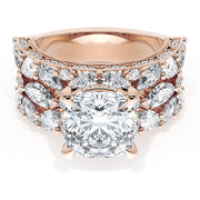 Cushion Solitaire Engagement Ring w/ Marquise & Pear Band