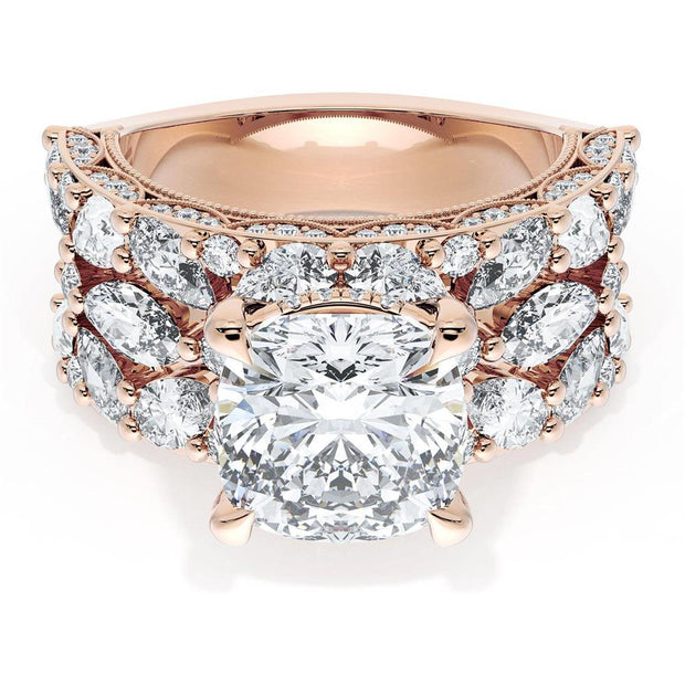 Cushion Solitaire Engagement Ring w/ Marquise & Pear Band