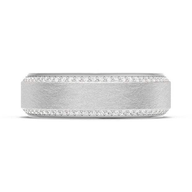 Bevel Edge Diamond Wedding Band in Brushed Finish - 7mm