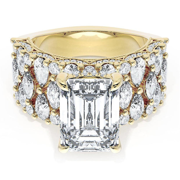 Emerald Solitaire Engagement Ring w/ North South Marquise & Pear Band