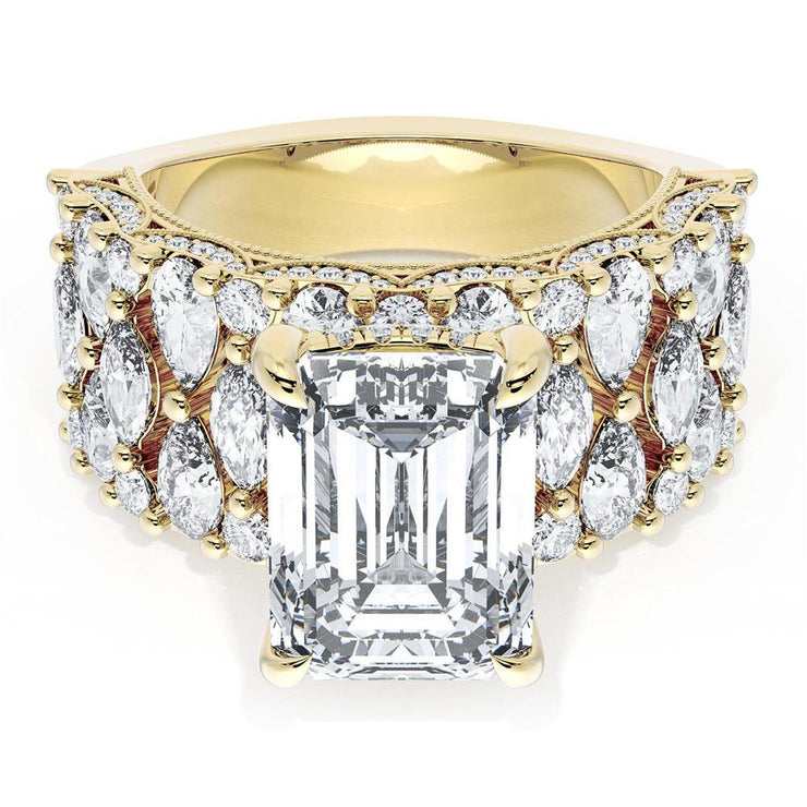 Emerald Solitaire Engagement Ring w/ North South Marquise & Pear Band