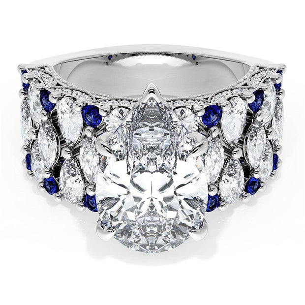 Pear Solitaire Engagement Ring w/ North South Marquise & Pear Band