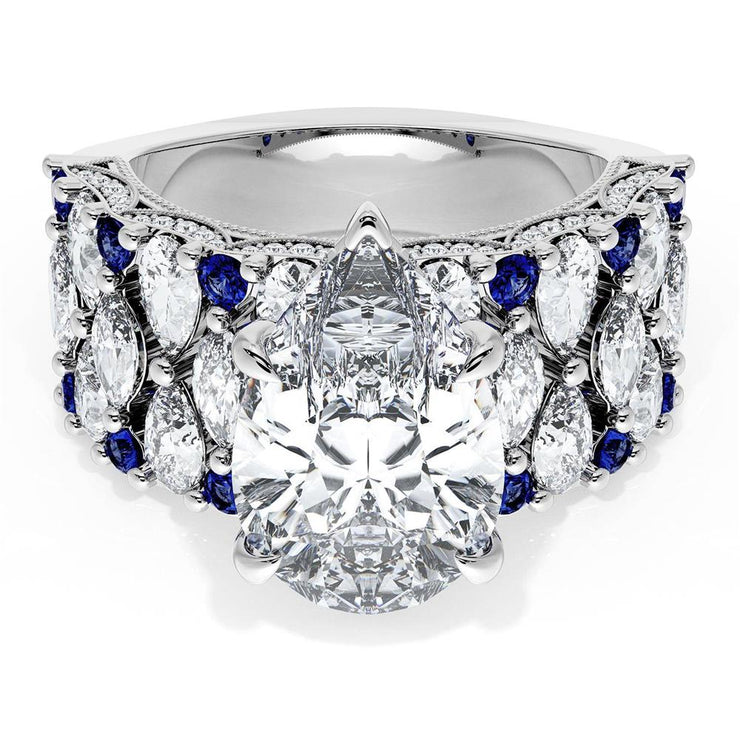 Pear Solitaire Engagement Ring w/ North South Marquise & Pear Band
