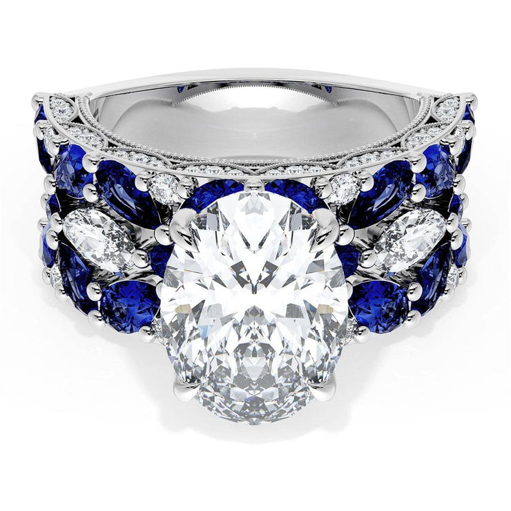 Oval Solitaire Engagement Ring w/ Marquise & Pear Band