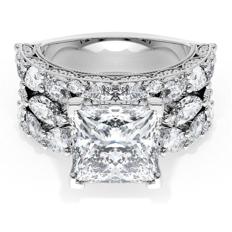 Princess Solitaire Engagement Ring w/ Marquise & Pear Band