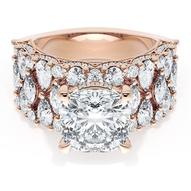 Cushion Solitaire Engagement Ring w/ North South Marquise & Pear Band
