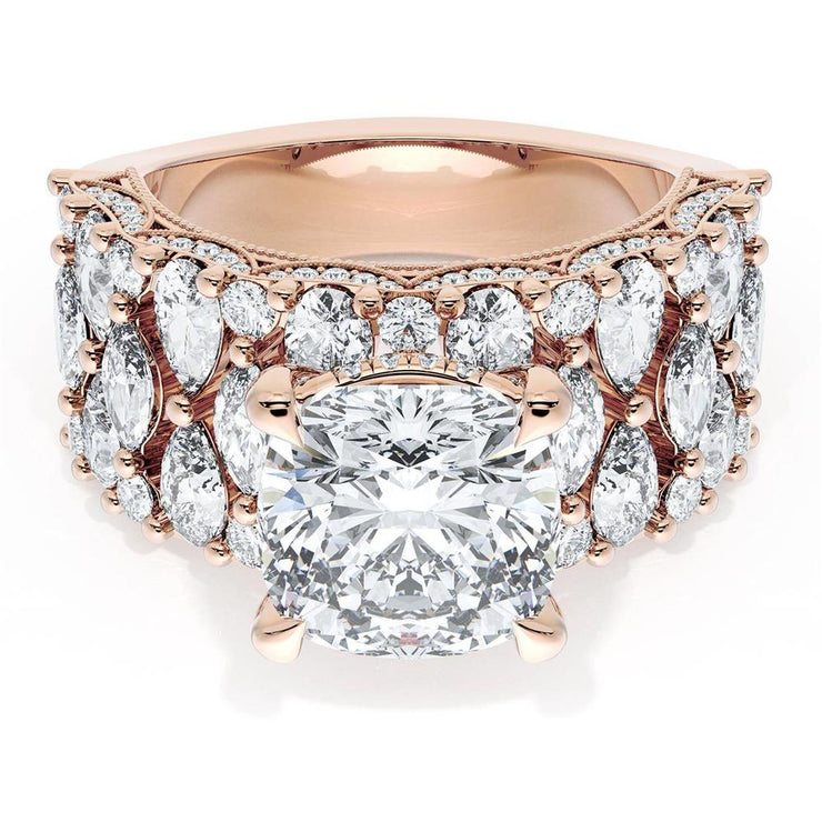 Cushion Solitaire Engagement Ring w/ North South Marquise & Pear Band