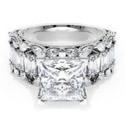 Princess Solitaire Engagement Ring w/ Emerald & Pear Band