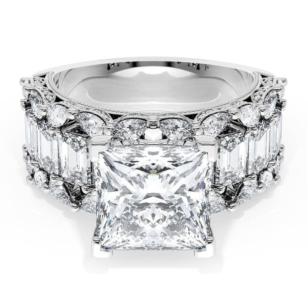 Princess Solitaire Engagement Ring w/ Emerald & Pear Band