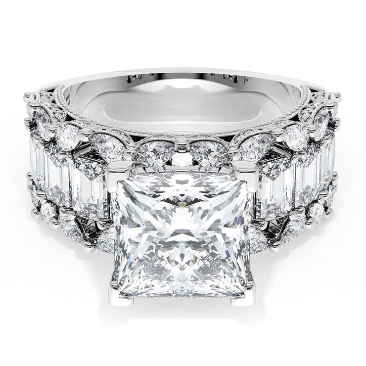 Princess Solitaire Engagement Ring w/ Emerald & Pear Band