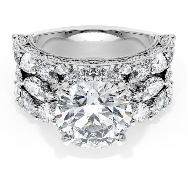 Round Solitaire Engagement Ring w/ Marquise & Pear Band