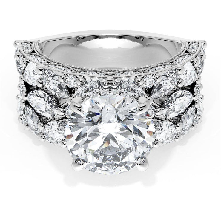 Round Solitaire Engagement Ring w/ Marquise & Pear Band