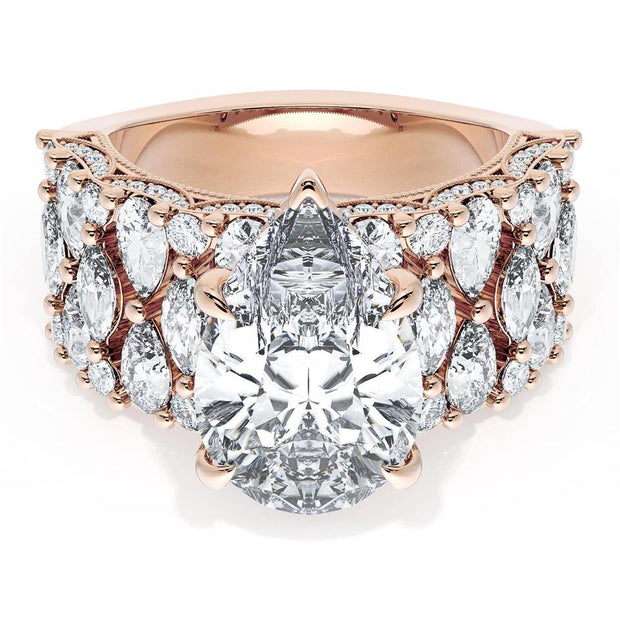Pear Solitaire Engagement Ring w/ North South Marquise & Pear Band