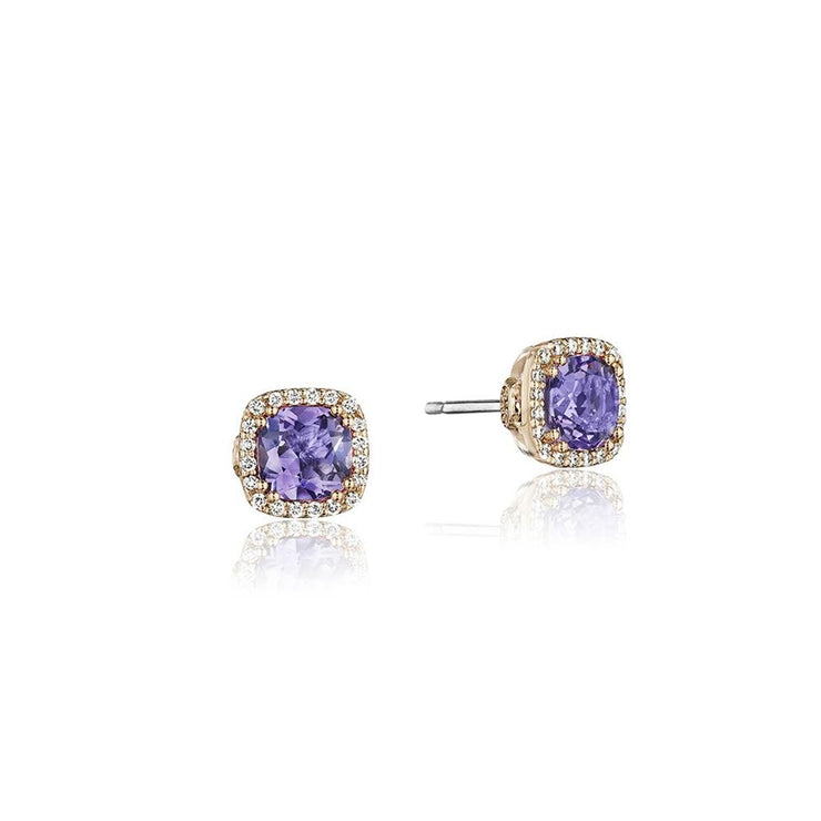 Petite Pavé Frame Earrings featuring Amethyst