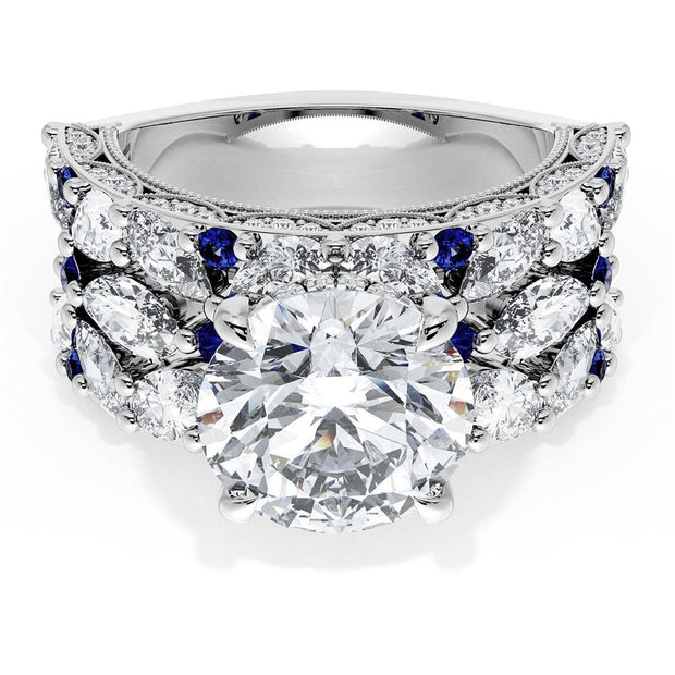 Round Solitaire Engagement Ring w/ Marquise & Pear Band