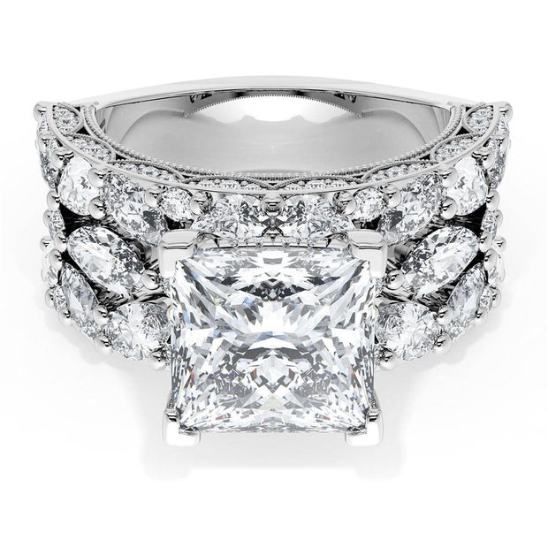 Princess Solitaire Engagement Ring w/ Marquise & Pear Band